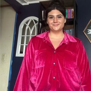 Vibrant Pink Velvet Button-Up Shirt